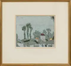 Paysage aux grands arbres by Henri Julien Seigle, Gouache et collages sur papier, sold Oct 2025