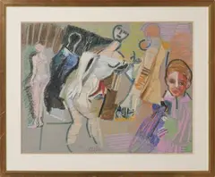 Jeunes femmes et enfant by Gilbert Corsia, Pastel, gouache et feutre sur papier bleuté, sold Oct 2025