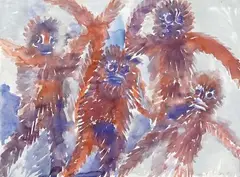 Sans titre - Singes by Hunt Slonem, Aquarelle, sold Dec 2025