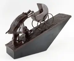 Don't let them down by Mackenzie Thorpe, Bronze sur base de bois noircie, sold Dec 2025