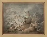 Jupiter et une nymphe by Jean-Baptiste Huet, Aquarelle, plume et encre noire, sold Nov 2025