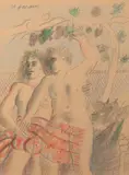 Couple sur une terrasse avec fruits by Alexandre Fassianos, Crayon noir et de couleurs, sold Nov 2025