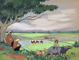 Scène de rizières by Henri Chabaud, Gouache et aquarelle sur carton signée en bas à droite, sold Apr 2019
