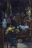 Intérieur de pagode by Jos Henri Ponchin, Gouache sur papier encadrée signée en bas de droite, sold Apr 2019