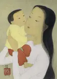 LA MERE ET L'ENFANT by Mai-Thu, Lithographie sur soie, sold Oct 2018