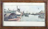 Nommé peintre officiel de la marine en 1909 LE PORT DE SAIGON by Robert Dumont-Duparc, Encre et crayons sur calque encadré, sold Oct 2018