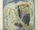 Premier Prix de Rome en 1942. LA MARCHANDE D'OISEAUX by Stéphane Magnard, Aquarelle sur papier encadrée signée en bas à gauche, sold Oct 2018