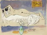 LE NU AUX FLEURS DE HANOI by Le Nang Hien, 1996, Encre et gouache sur papier signée et datée, sold Oct 2018