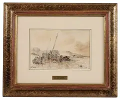Le retour de la pêche by Eugène Isabey, Aquarelle sur traits de crayon noir sur papier beige, sold Mar 2026