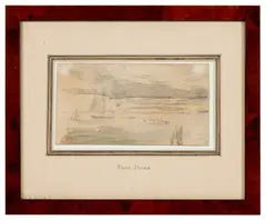 Voiliers et barque par temps gris by Paul Huet, Aquarelle et crayon noir Porte le cachet de l’atelier en bas à gauche, sold Mar 2026