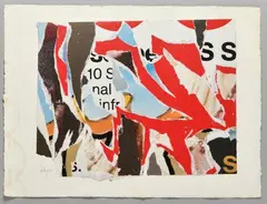 Composition by Jacques de la Villeglé, Collage d’affiches sérigraphiées arrachées et marouflées sur papier chiffon de l’atelier A, sold Mar 2026