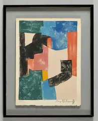 Composition, noire, bleue et rouge, 1962 (Carte de voeux) by Serge Poliakoff, Lithographie en couleurs, sold Mar 2026