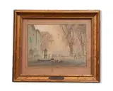Vue d'une place animée à la fontaine by Louis-Henri Foreau, Aquarelle, sold Jan 2024