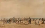 Plage d'Ostende, aout 1874 by Victor Papeleu, Aquarelle et encre, sold Jan 2024
