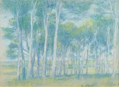 Les pins à Belvèze du rozes by Achille Laugé, Pastel, sold Dec 2023