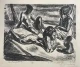 Famille au repos by Roland Mascart, Lithographie signée en bas à gauche, avec envoi en bas à droite, sold Apr 2023