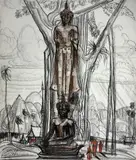 Les deux Bouddha au Laos by André Maire, 1954, Fusain et pastel signé et daté en bas à gauche, sold Apr 2023