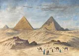 Les pyramides de Gizeh by Alexandre de Bar, Aquarelle signée en bas à droite, sold Apr 2023