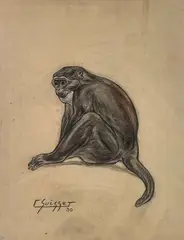 Cercopithèque de Moustac by Gaston Suisse, 1930, Crayon et pastel à l’huile, sur papier Japon signé et daté en bas à gauche, sold Apr 2023