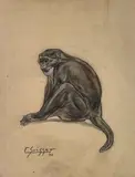 Cercopithèque de Moustac by Gaston Suisse, 1930, Crayon et pastel à l’huile, sur papier Japon signé et daté en bas à gauche, sold Apr 2023