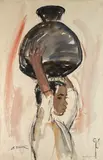 Enfant de Madagascar portant une cruche sur la tête by Élisabeth Faure, Aquarelle signée en bas à gauche et située en bas à droite, sold Apr 2023