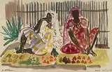 Marchandes de fruits à Madagascar by Élisabeth Faure, Aquarelle signée en bas à gauche, sold Apr 2023