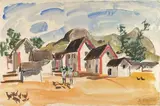 Village de Madagascar by Élisabeth Faure, Aquarelle signée et située en bas à droite, sold Apr 2023