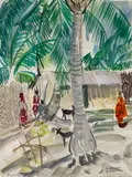 Sous les palmiers à Madagascar by Élisabeth Faure, Aquarelle signée en bas à droite, sold Apr 2023