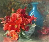 Nature morte aux bégonias rouges by Eugénie Faux-Froidure, Aquarelle et gouache signée en bas à droite, sold Feb 2023