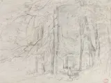 Le peintre méditant", Chaville by Paul Huet, 1868, Crayon graphite sur papier contrecollé, sold Feb 2023