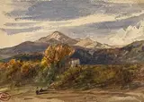Paysage provençal by Paul Huet, Aquarelle sur papier contrecollé, sold Feb 2023