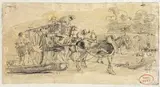 Attelage by Paul Huet, Crayon graphite sur papier contrecollé, sold Feb 2023