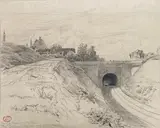 Tunnel de Vierzon by Paul Huet, Crayon graphite sur papier contrecollé sur carton, sold Feb 2023
