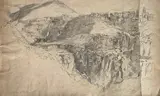 Cascades de Tivoli by Paul Huet, Crayon graphite sur deux feuilles de papier jointées, sold Feb 2023