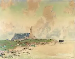 Notre-dame-de-la-joie, Bretagne by Ernest Pierre Guérin, Aquarelle signée et située en bas à droite, sold Feb 2023