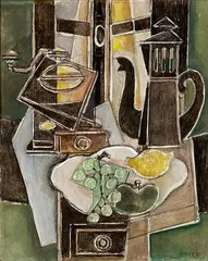 Nature morte au moulin à café by Georges Dayez, Aquarelle signée en bas à droite, sold Feb 2023