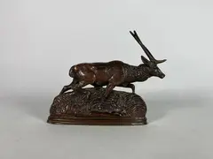 Cerf de Java (seconde version) by Antoine-Louis Barye, 1838, Epreuve en bronze à patine brun nuancé, sold Feb 2023