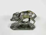 Cerf attaqué par une panthère by Antoine-Louis Barye, Epreuve en bronze à patine brun vert nuancé, sold Feb 2023