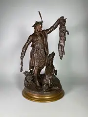 Ecossais montrant un renard à un chien by Pierre-Jules Mêne, Epreuve en bronze à patine brun nuancé, sold Feb 2023