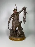 Ecossais montrant un renard à un chien by Pierre-Jules Mêne, Epreuve en bronze à patine brun nuancé, sold Feb 2023