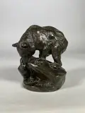 Ours du Japon by Victor Peter, Epreuve en bronze à patine brun nuancé vert, sold Feb 2023