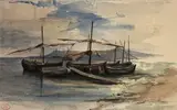 Les barques de pêche sur la page by Paul Huet, Aquarelle, sold Dec 2022