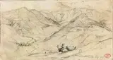 Vues d'Auvergne. Dessin à la mine de plomb by Paul Huet, Aquarelle et cachet de l'atelier en bas à gauche, sold Dec 2022