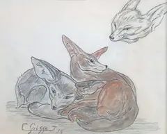 Fennecs by Gaston Suisse, 1925, Crayon et pastel sur papier signé et daté en bas à gauche, sold Oct 2022