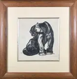 Jaguar noir assis by Paul Jouve, Lithographie originale, tirage au noir, sold Oct 2022
