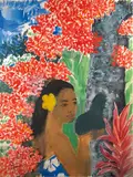 Vahiné sous les fleurs by Stéphane Magnard, Aquarelle et gouache signée en bas à gauche, sold Oct 2022