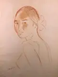 Vahiné à Tahiti by Stéphane Magnard, Sanguine signée en bas à gauche, et située au crayon à droite, sold Oct 2022