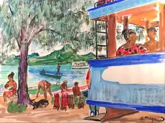 Bus à Tahiti by Stéphane Magnard, Aquarelle signée en bas à droite, sold Oct 2022