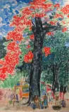 Flamboyant à Tahiti by Stéphane Magnard, Aquarelle et gouache signée en bas à gauche, sold Oct 2022