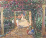 L'allée sous la tonnelle by Alphonse Birck, Aquarelle signée en bas à droite, sold Oct 2022